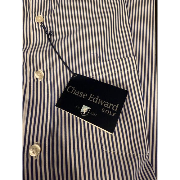 Chase Edward Golf Stripe Blue White Button Down Long Sleeve Men Shirt XL NWT - Picture 5 of 7